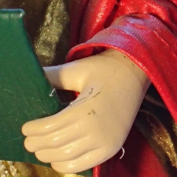 Antique Angel Figurine With Wings Holding Green Scroll & Red Ribbon Accents - Picture 11 of 16